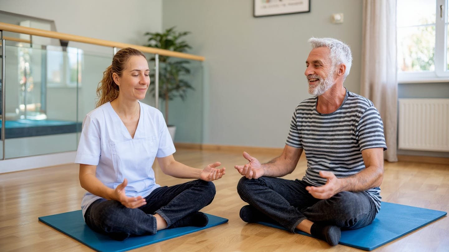 Stroke survivor practicing meditation for stress relief